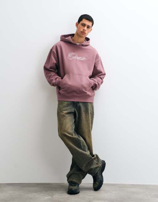 ASOS DESIGN oversized polo notch sweatshirt with cinch hem and print in gray - CHARCOAL, 3 of 5