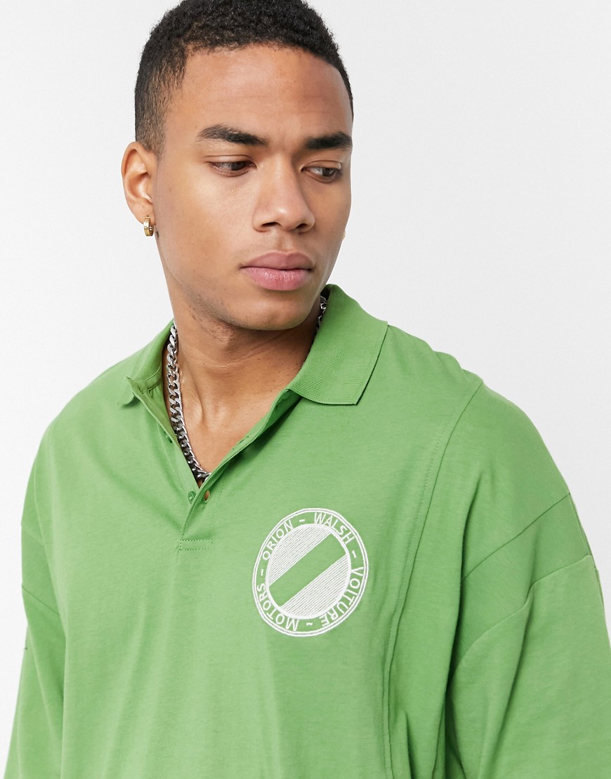 ASOS DESIGN oversized polo shirt with chest embroidery-Green