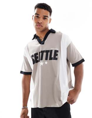 Asos Design Oversized Polo Shirt With City Print In Gray