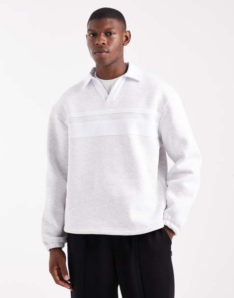 ASOS DESIGN oversized polo shirt with contrast collar in grey marl - view 1