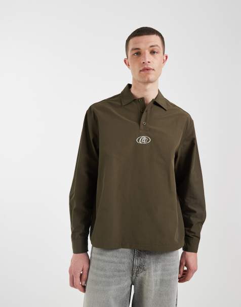 ASOS DESIGN oversized polo shirt with embroidery in khaki - view 1
