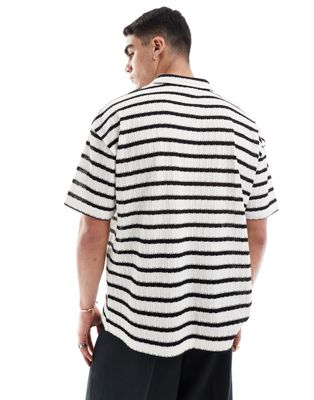 ASOS DESIGN oversized polo shirt with notch neck in texture stripe
