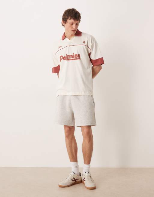 ASOS DESIGN oversized polo shirt with soccer graphic in off white and brown, 2 of 5