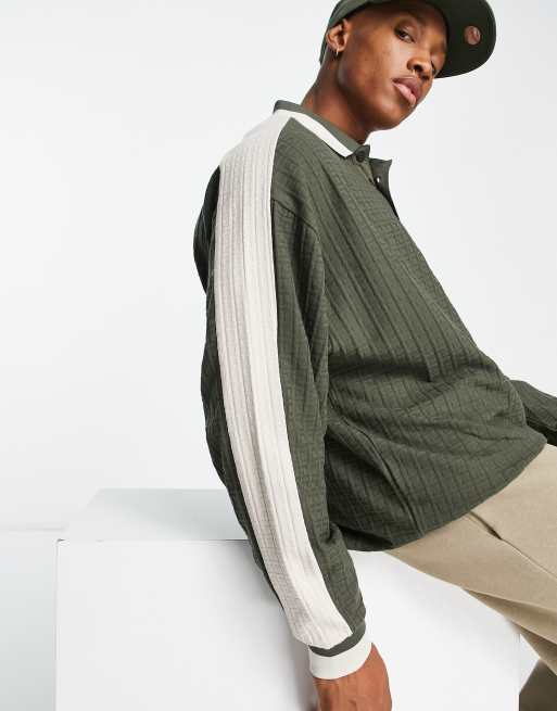 ASOS DESIGN - Oversized polo-sweatshirt i kakigrøn jacquard
