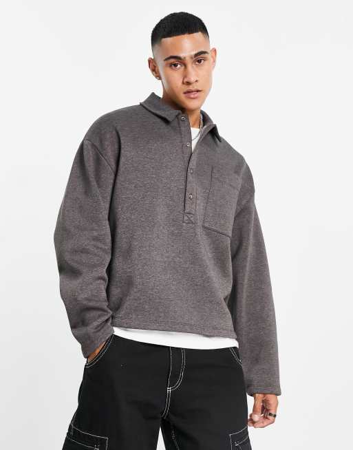 ASOS DESIGN - Oversized polo-sweatshirt in gemêleerd bruin 