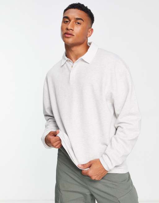 ASOS DESIGN - Oversized polo-sweatshirt in gemêleerd wit