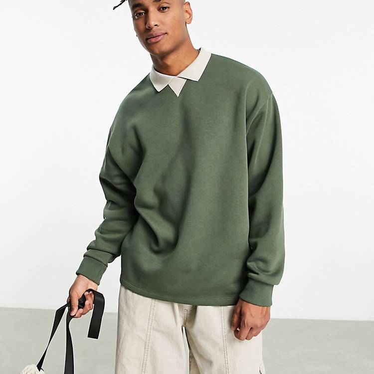 ASOS oversized polo sweatshirt green contrast collar | ASOS