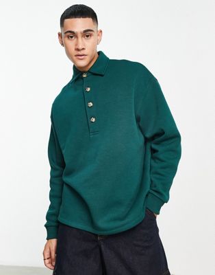 ASOS DESIGN oversized polo sweatshirt in green - ASOS Price Checker