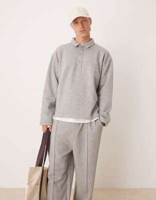 ASOS DESIGN oversized polo sweatshirt in grey marl (part of a set)