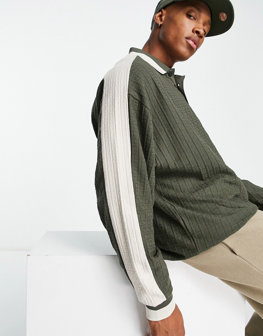 ASOS DESIGN oversized polo sweatshirt in khaki green jacquard