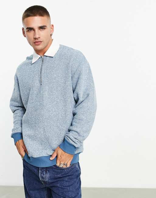 ASOS DESIGN oversized polo sweatshirt in teal blue brushed texture