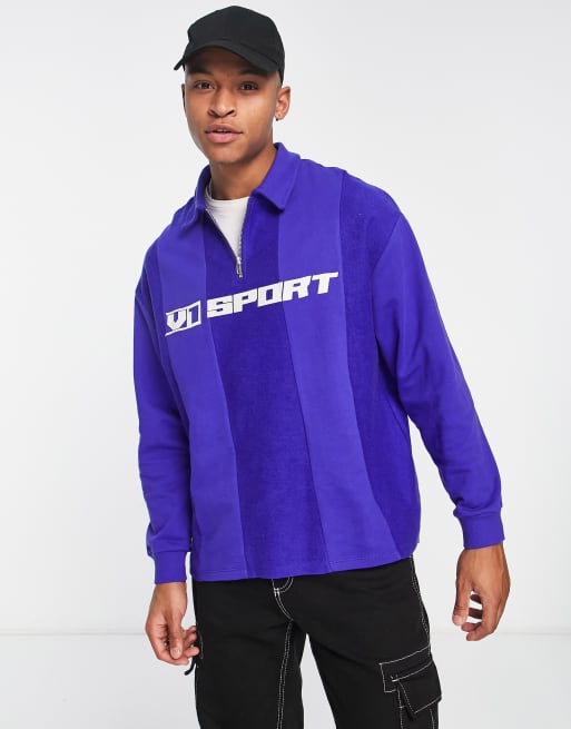 ASOS DESIGN - Oversized polo-sweatshirt med halv lynlås, paneler og tekstprint, 2 af 4