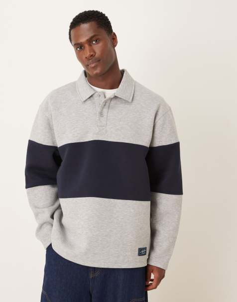 ASOS DESIGN - Oversized polo-sweatshirt met kleurvlakken en geweven label in gemêleerd grijs - view 1