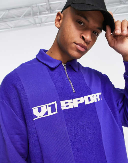 ASOS DESIGN - Oversized polo-sweatshirt met korte rits, inzetstukken en tekstprint