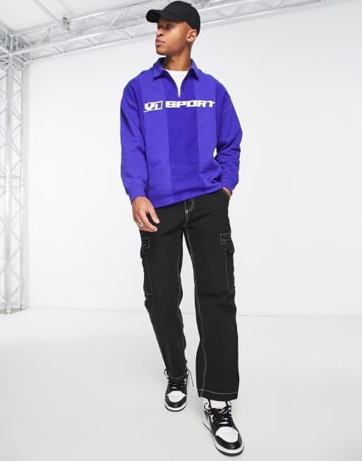 ASOS DESIGN - Oversized polo-sweatshirt met korte rits, inzetstukken en tekstprint, 3 van 4