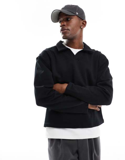 ASOS DESIGN - Oversized polo sweatshirt van zware stof in zwart - view 1