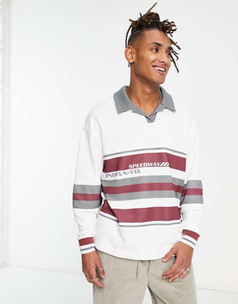 ASOS DESIGN oversized polo sweatshirt with color block & print in heather gray - view 1