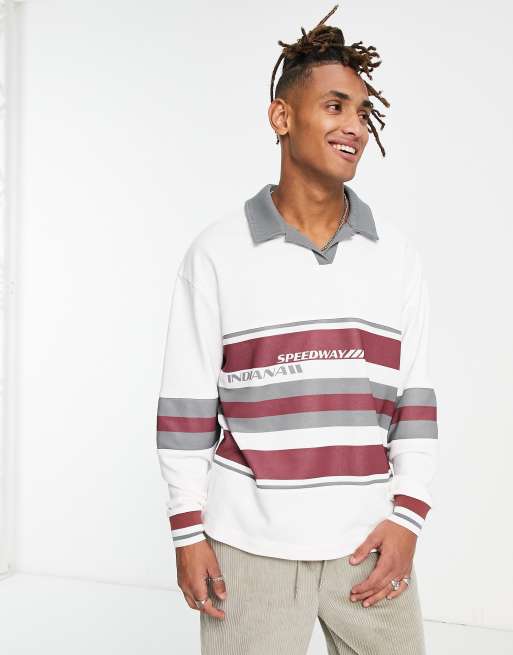 ASOS DESIGN oversized polo sweatshirt with color block & print in heather gray