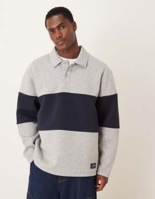 Asos Design Oversized Polo Sweatshirt With Color Blocking And Woven Label In Animal Print