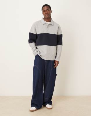 Asos Design Oversized Polo Sweatshirt With Color Blocking And Woven Label In Animal Print