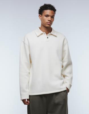 Asos Design Oversized Polo Sweatshirt With Ribbed Collar In Neutral
