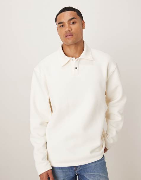 ASOS DESIGN oversized polo sweatshirt with ribbed collar in stone - view 1
