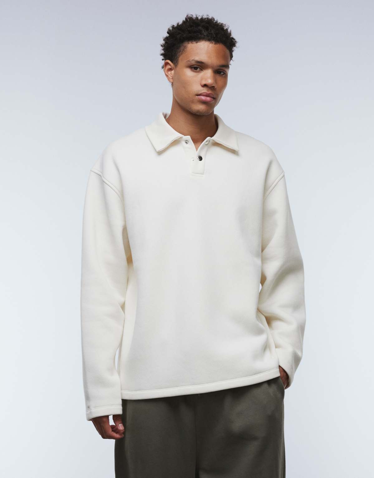 ASOS DESIGN oversized polo sweatshirt with ribbed collar in stone