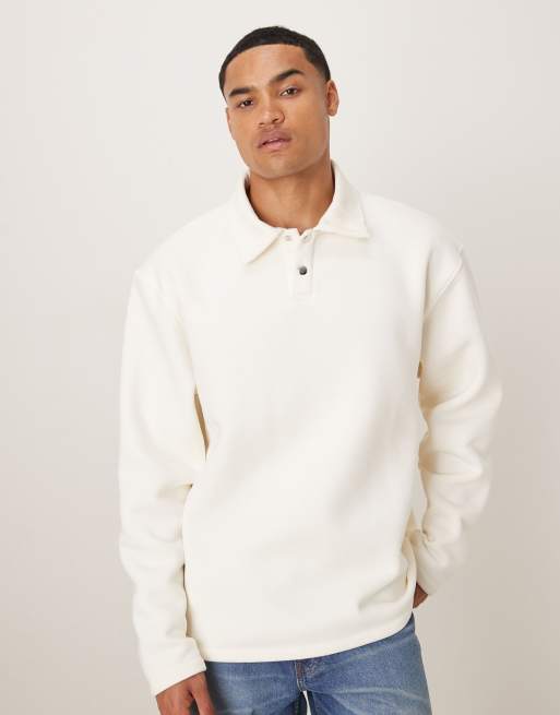 ASOS DESIGN oversized polo sweatshirt with ribbed collar in stone