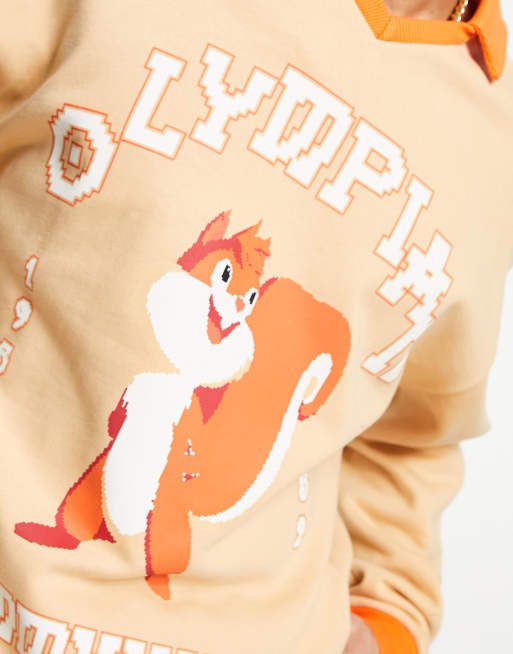 ASOS DESIGN oversized polo sweatshirt with squirrel front print