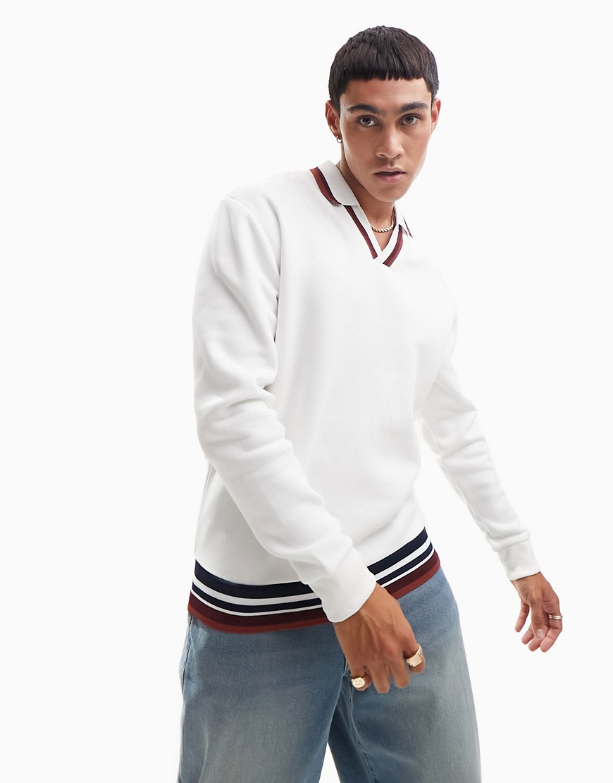 ASOS DESIGN oversized polo sweatshirt with tipping in off white