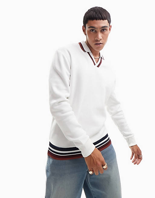 ASOS DESIGN oversized polo sweatshirt with tipping in off white | ASOS