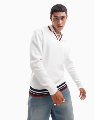 ASOS DESIGN oversized polo sweatshirt with tipping in off white | ASOS