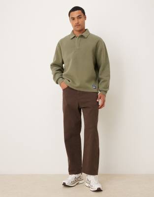 Asos Design Oversized Polo Sweatshirt With Woven Label Badge In Green