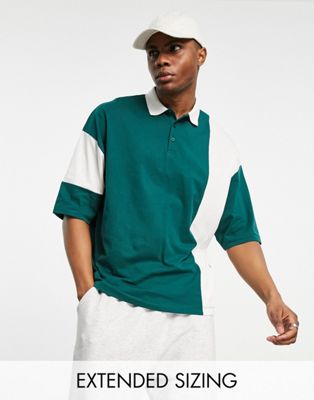 ASOS DESIGN oversized polo t-shirt in green colour block