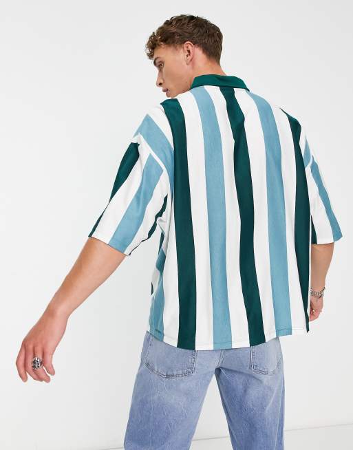 ASOS DESIGN oversized polo t-shirt in green stripe with Oakland