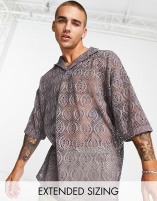 ASOS DESIGN oversized polo t-shirt in lace with revere collar