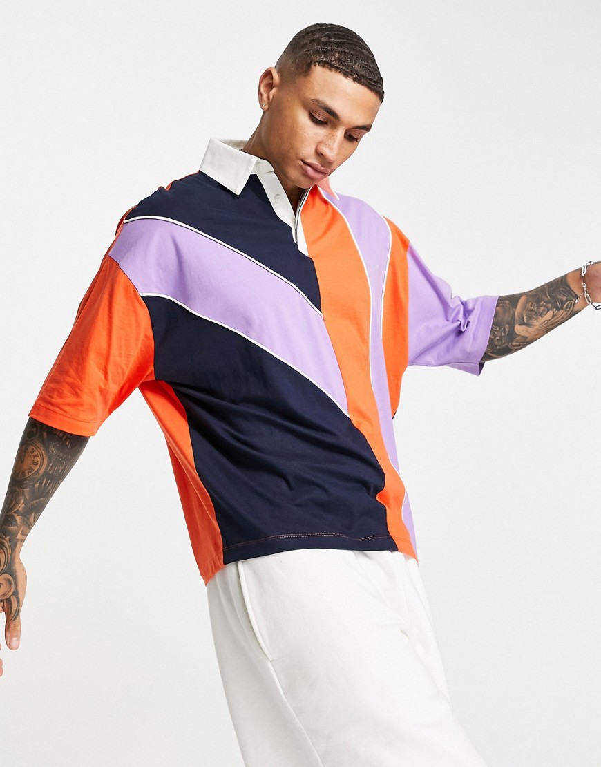 ASOS DESIGN oversized polo t-shirt in multi color block