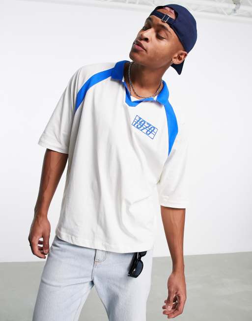 ASOS DESIGN oversized baseball jersey shirt in white - WHITE