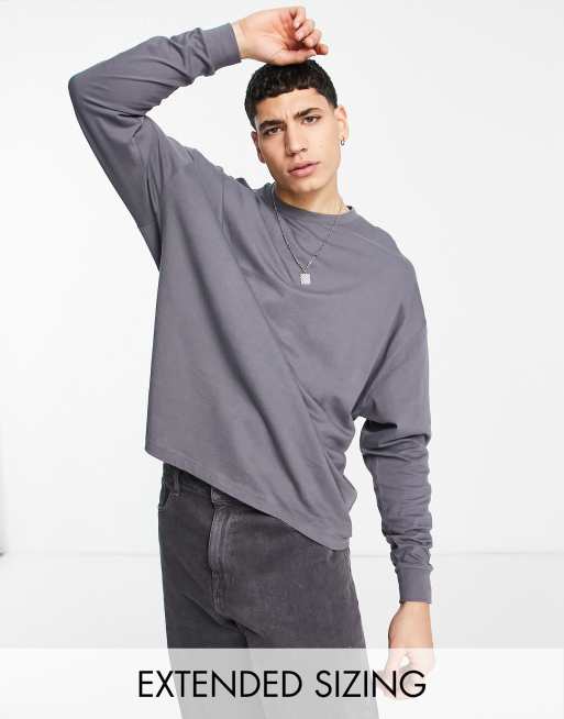 ASOS DESIGN - Oversized polo-T-shirt med lange ærmer i vasket sort