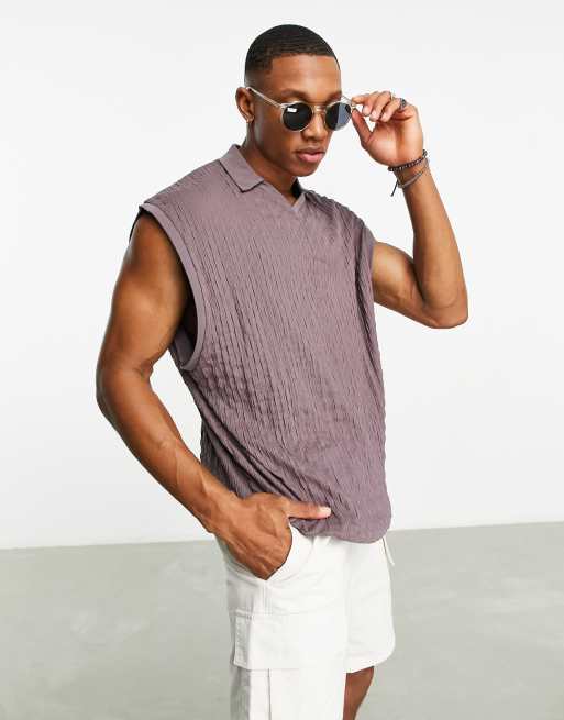 ASOS DESIGN oversized polo tank top in brown texture | ASOS