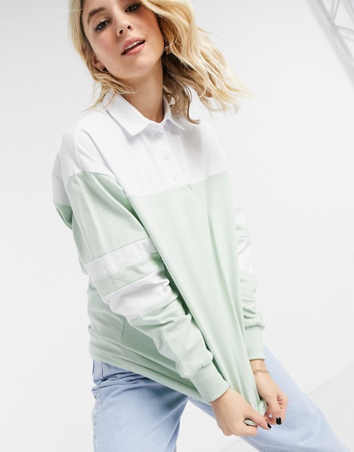 ASOS DESIGN oversized polo top in colour block in mint
