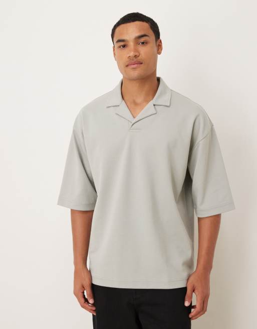 ASOS DESIGN - Oversized polo van zware breatheMAX™-stof met halflange mouwen en reverskraag in saliegroene katoenmix