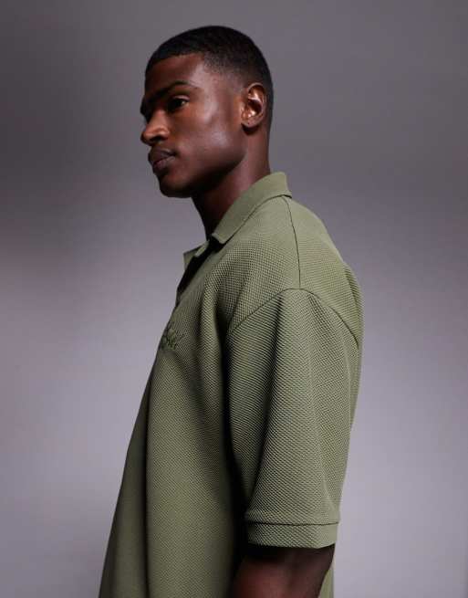 ASOS DESIGN - Oversized polo van zware getextureerde stof in kaki, 4 van 5