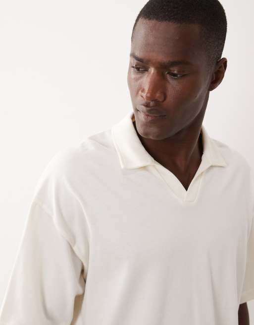 ASOS DESIGN - Oversized polo van zware stof met inkeping in crème, 3 van 5