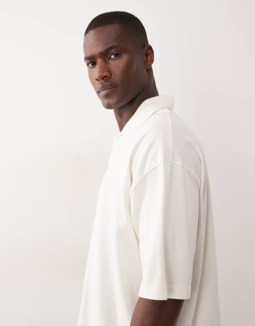 ASOS DESIGN - Oversized polo van zware stof met inkeping in crème, 4 van 5