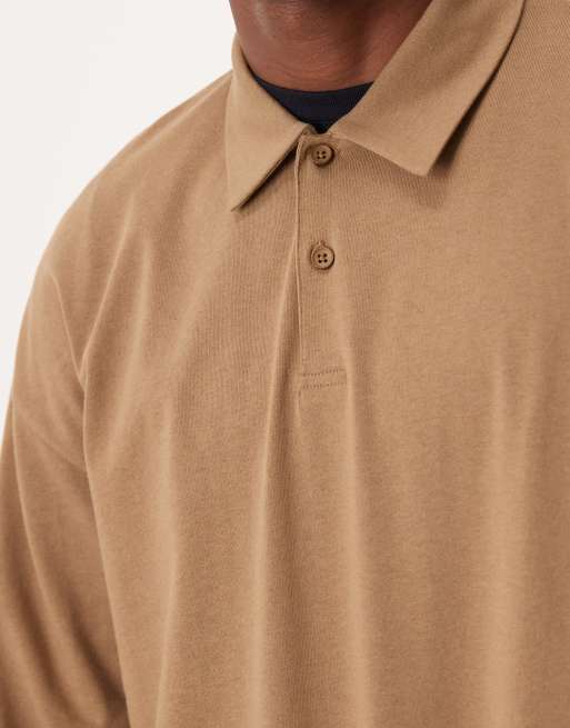 ASOS DESIGN - Oversized polo van zware stof met lange mouwen in bruin, 5 van 5