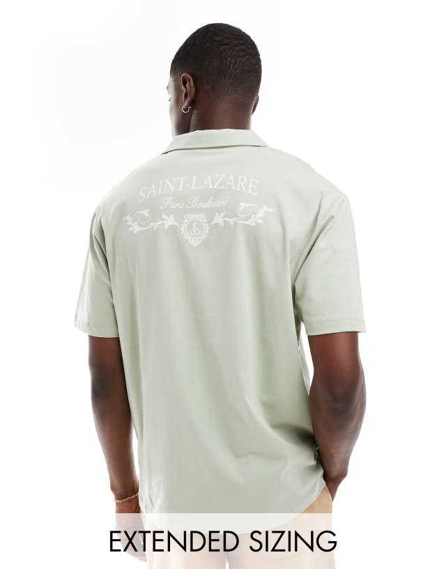 ASOS DESIGN - oversized polo with back print in light green