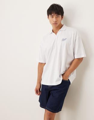 ASOS DESIGN oversized polo with back print in white - view 1