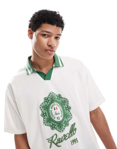 ASOS DESIGN oversized polo with city print in off-white - view 1