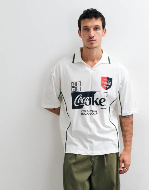 ASOS DESIGN oversized polo with Coca Cola Print in White - view 1